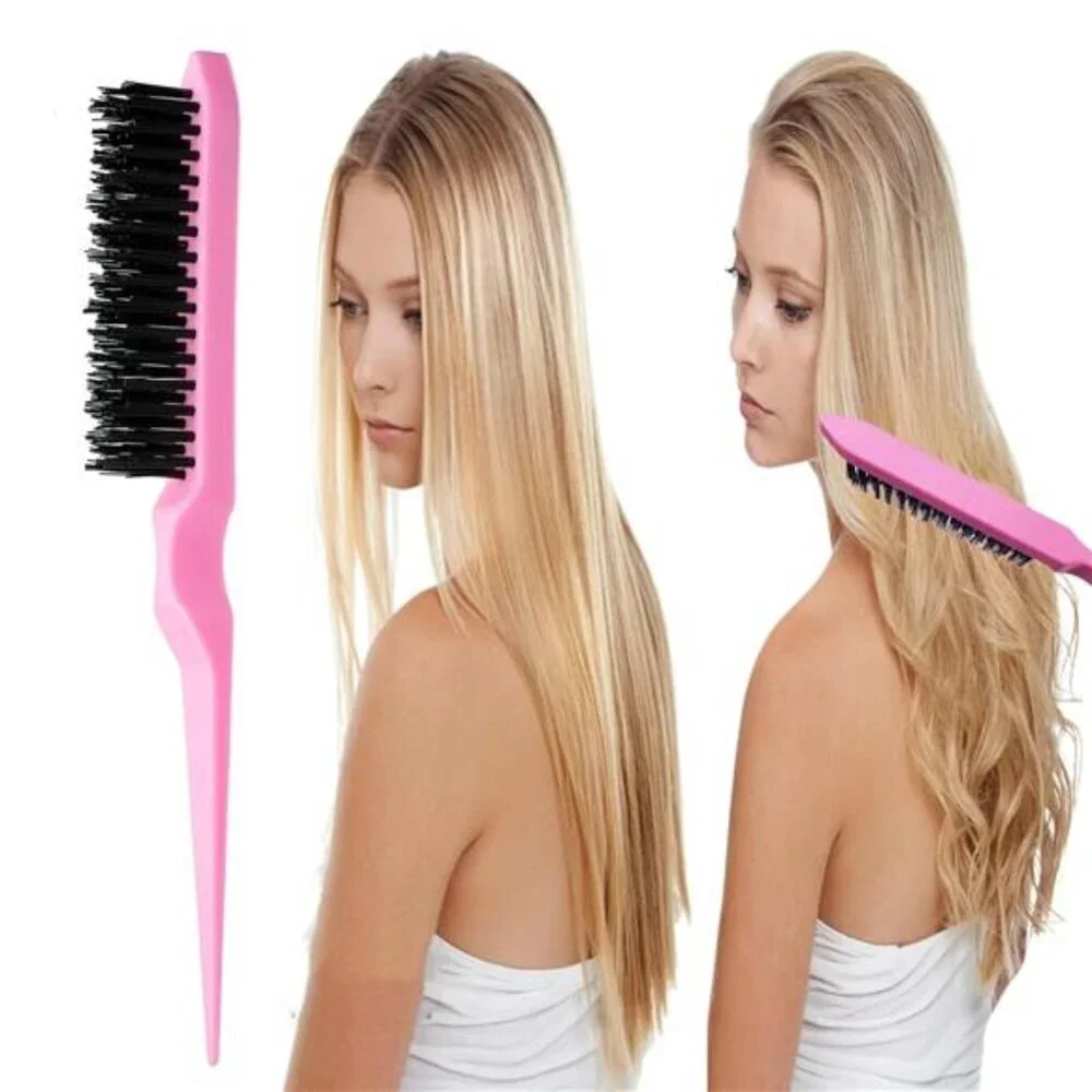 8-Piece Pink Hair Styling Tool Set Edge Brush, Rat Tail Combs & Loop Hair Puller